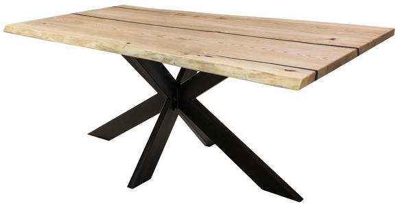 ESSTISCH in Holz, Metall 200/100/75 cm  - Eschefarben/Schwarz, LIFESTYLE, Holz/Metall (200/100/75cm) - Linea Natura