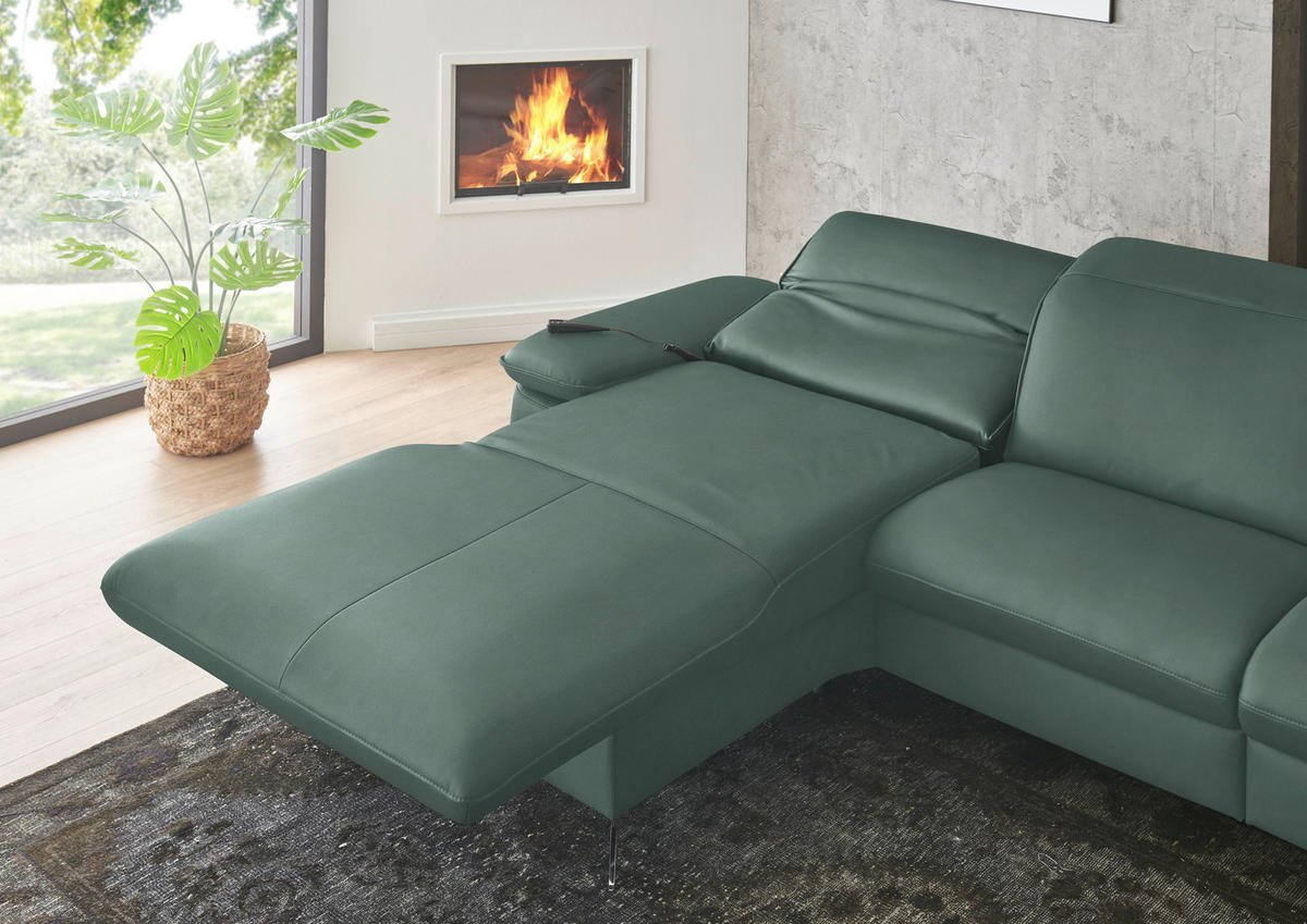 ECKSOFA  Echtleder Opal  - Opal/Schwarz, Design, Leder/Metall (169/307cm) - Beldomo Premium
