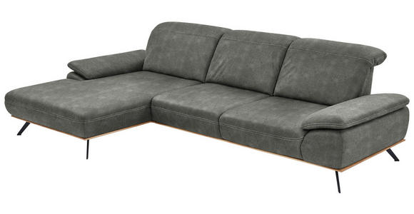 ECKSOFA in Mikrofaser Grau  - Beige/Schwarz, Natur, Holz/Textil (201/322cm) - Voleo