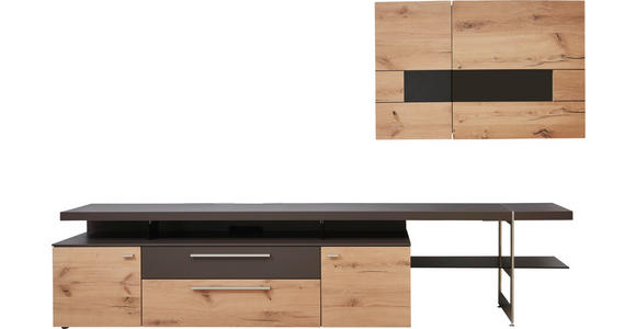 WOHNWAND in Braun, Eichefarben - Edelstahlfarben/Eichefarben, Design, Glas/Holz (295/185/55,7cm) - Dieter Knoll