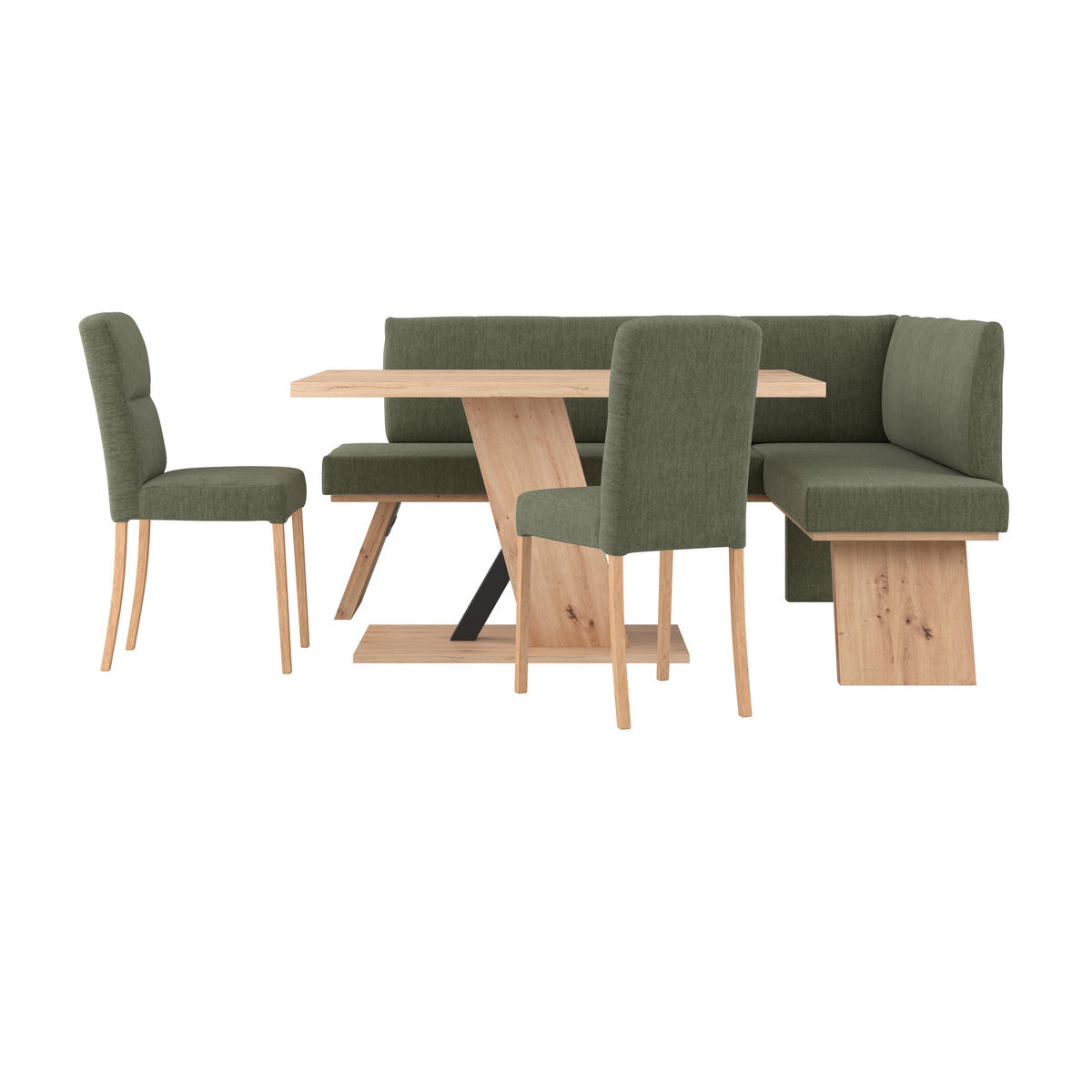 ECKBANK 185/150 cm Webstoff Grün   - Eichefarben/Grün, KONVENTIONELL, Textil (185/150cm) - Livetastic