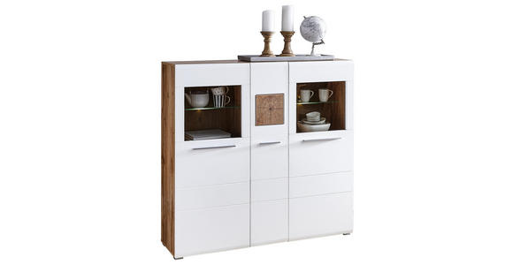 HIGHBOARD 140/135/37 cm - Chromfarben/Eichefarben, KONVENTIONELL, Glas/Holz (140/135/37cm) - Hom`in