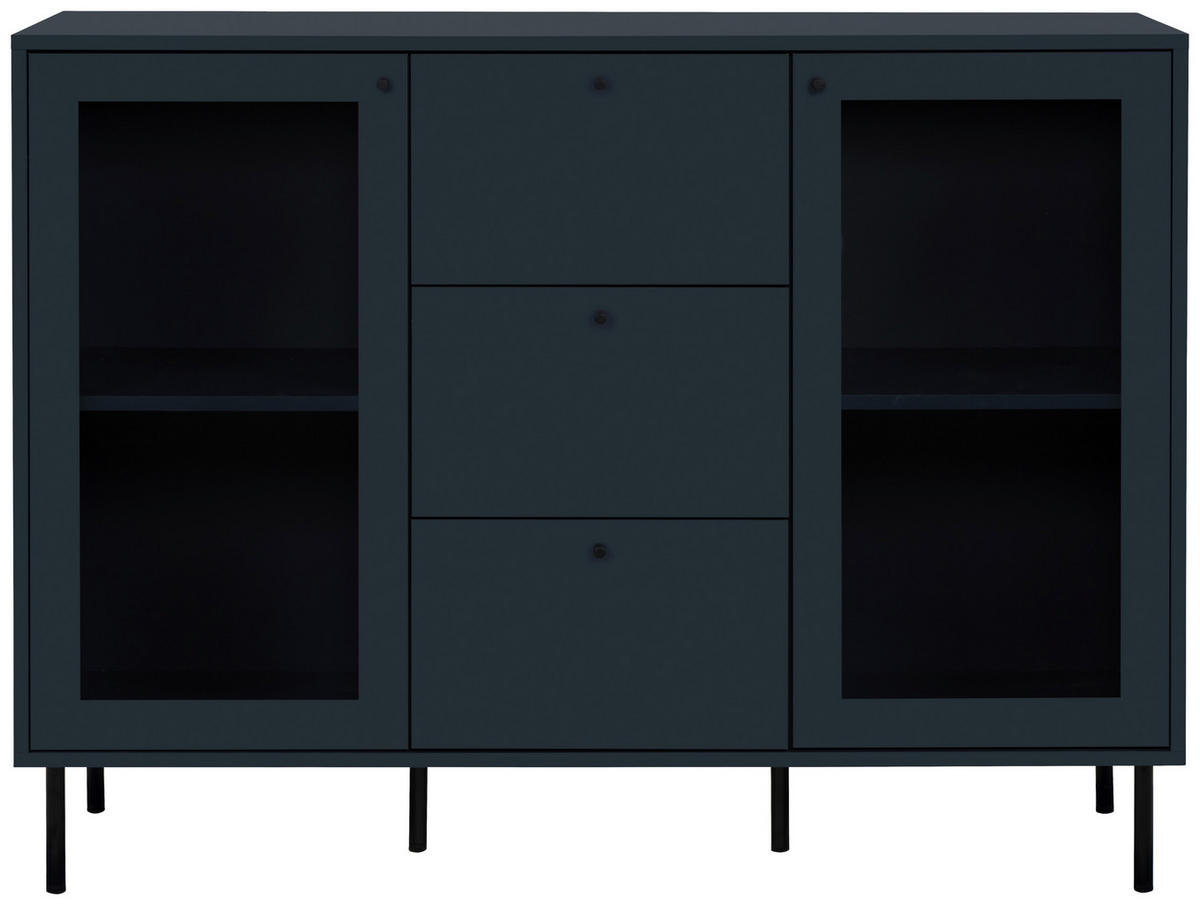 KOMODA   120/90/40 cm   plava  - crna/plava, Moderno, staklo/drvni materijal (120/90/40cm) - MID.YOU