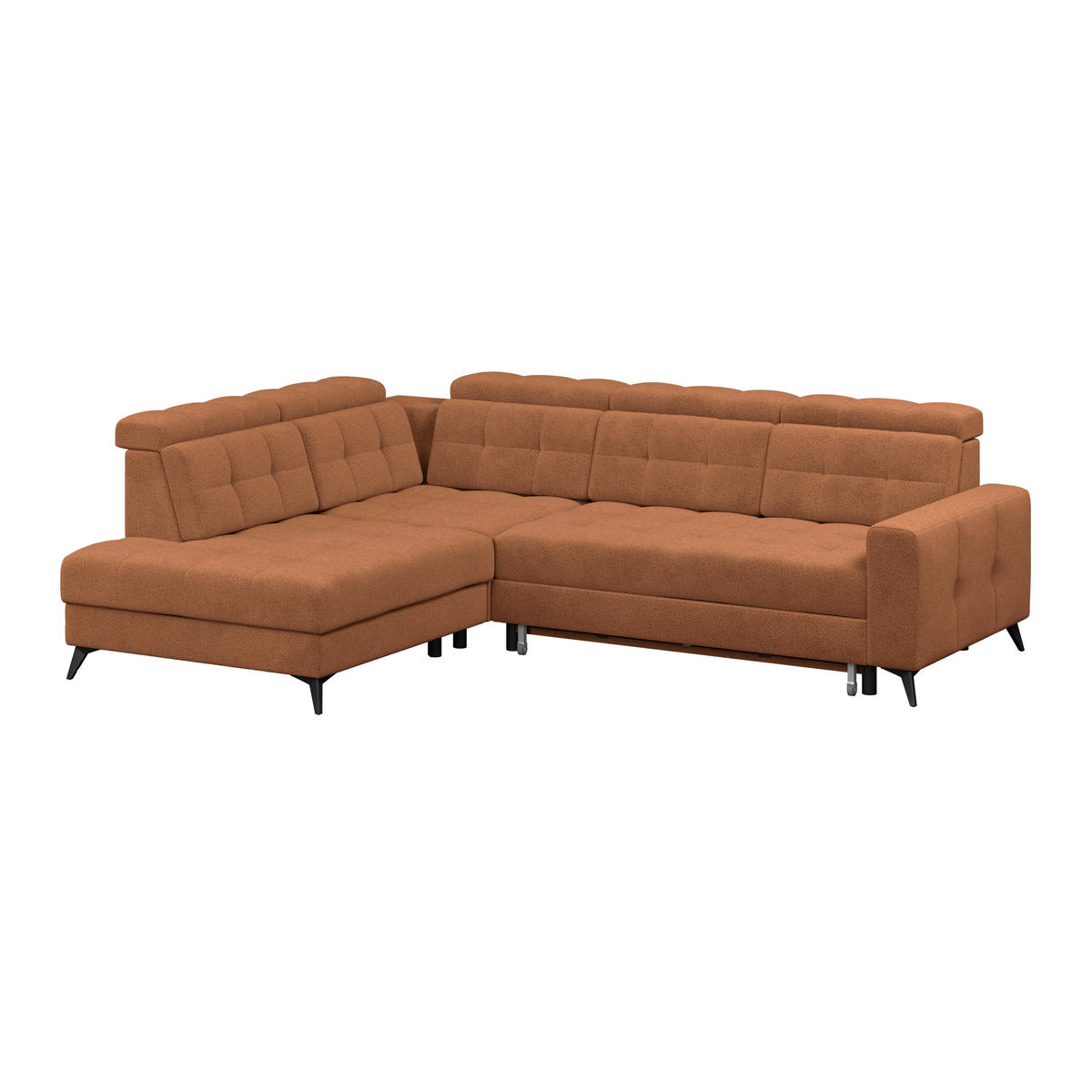 ECKSOFA BARLETTA NEW Terracotta Velours Bettkasten, Kopfteilverstellung, Sitztiefenverstellung, Liegefläche im Originalstoff  - Terracotta/Schwarz, ROMANTIK / LANDHAUS, Textil/Metall (228/289cm) - MID.YOU