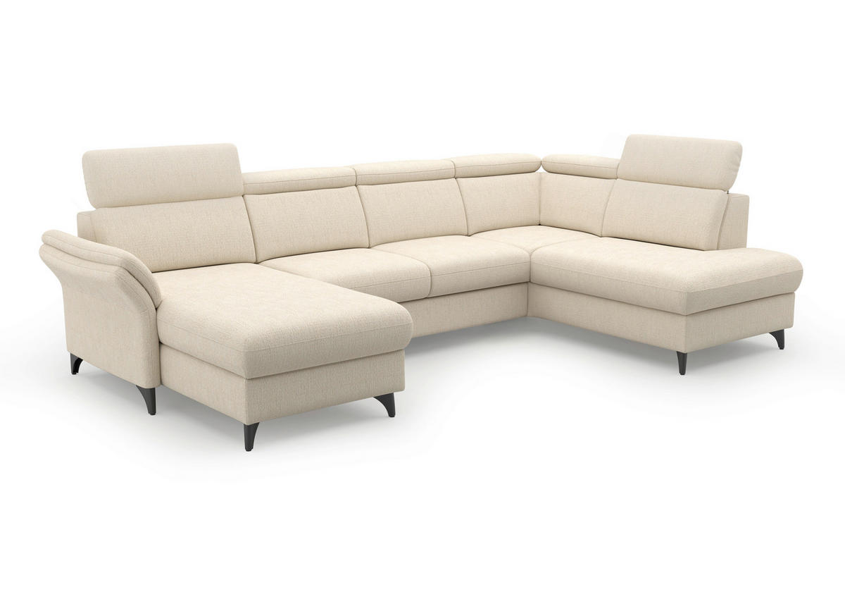 WOHNLANDSCHAFT GLENDALE E Sandfarben Chenille  - Sandfarben/Schwarz, KONVENTIONELL, Textil/Metall (166/321/193cm) - Sit & More