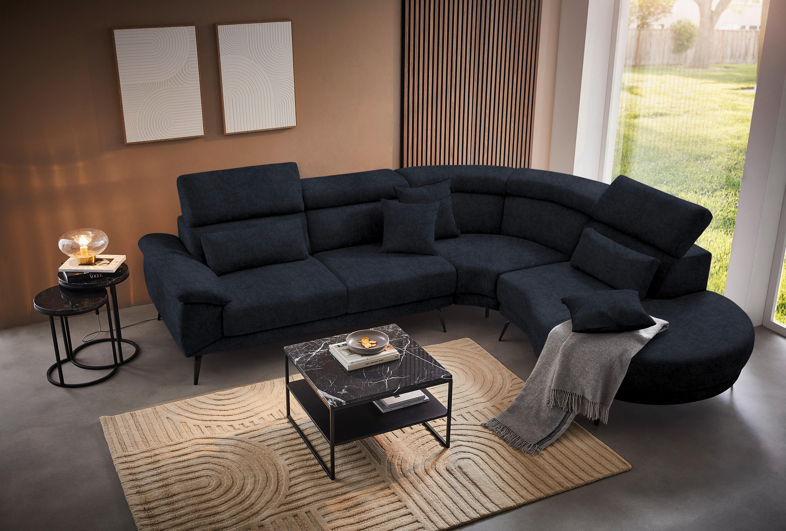 ECKSOFA Dunkelgrau Velours  - Dunkelgrau/Schwarz, Design, Textil/Metall (299/264cm) - Novel