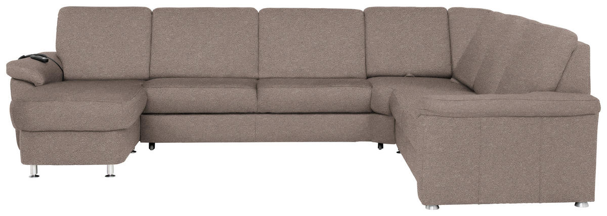 WOHNLANDSCHAFT in Flachgewebe Graubraun  - Chromfarben/Graubraun, KONVENTIONELL, Textil/Metall (163/330/240cm) - Beldomo System