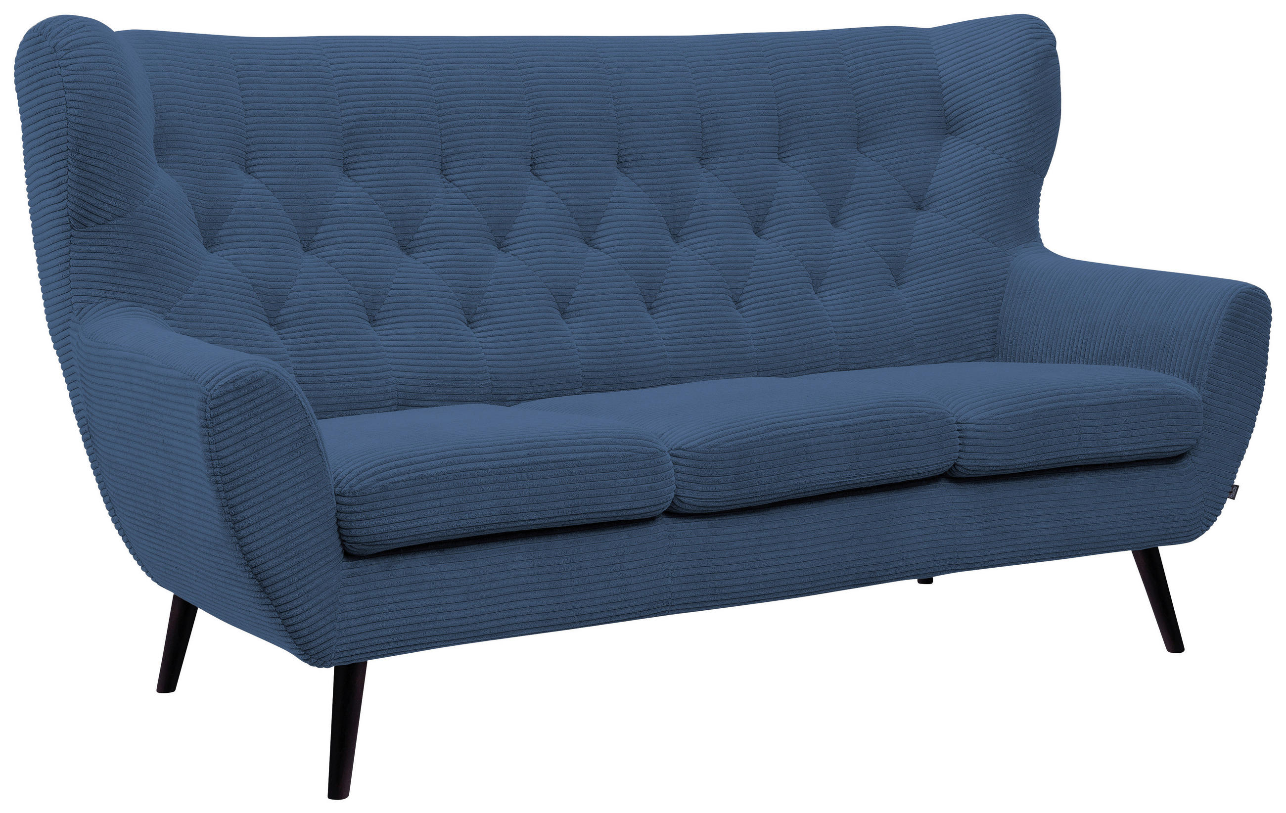 3-SITZER-SOFA Cord Blau  - Blau/Schwarz, Design, Holz/Textil (187/101/95cm) - Stylife