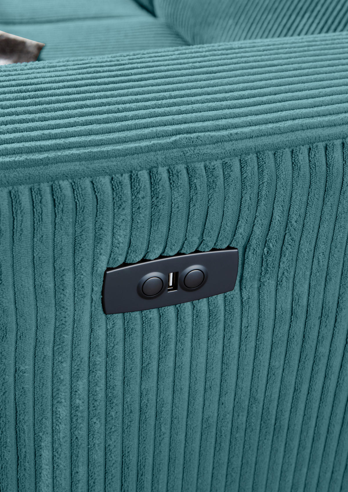 ECKSOFA Petrol Cord Rücken echt, Kopfteilverstellung, Sitzvorzug  - Petrol/Schwarz, KONVENTIONELL, Textil/Metall (170/257cm) - Carryhome