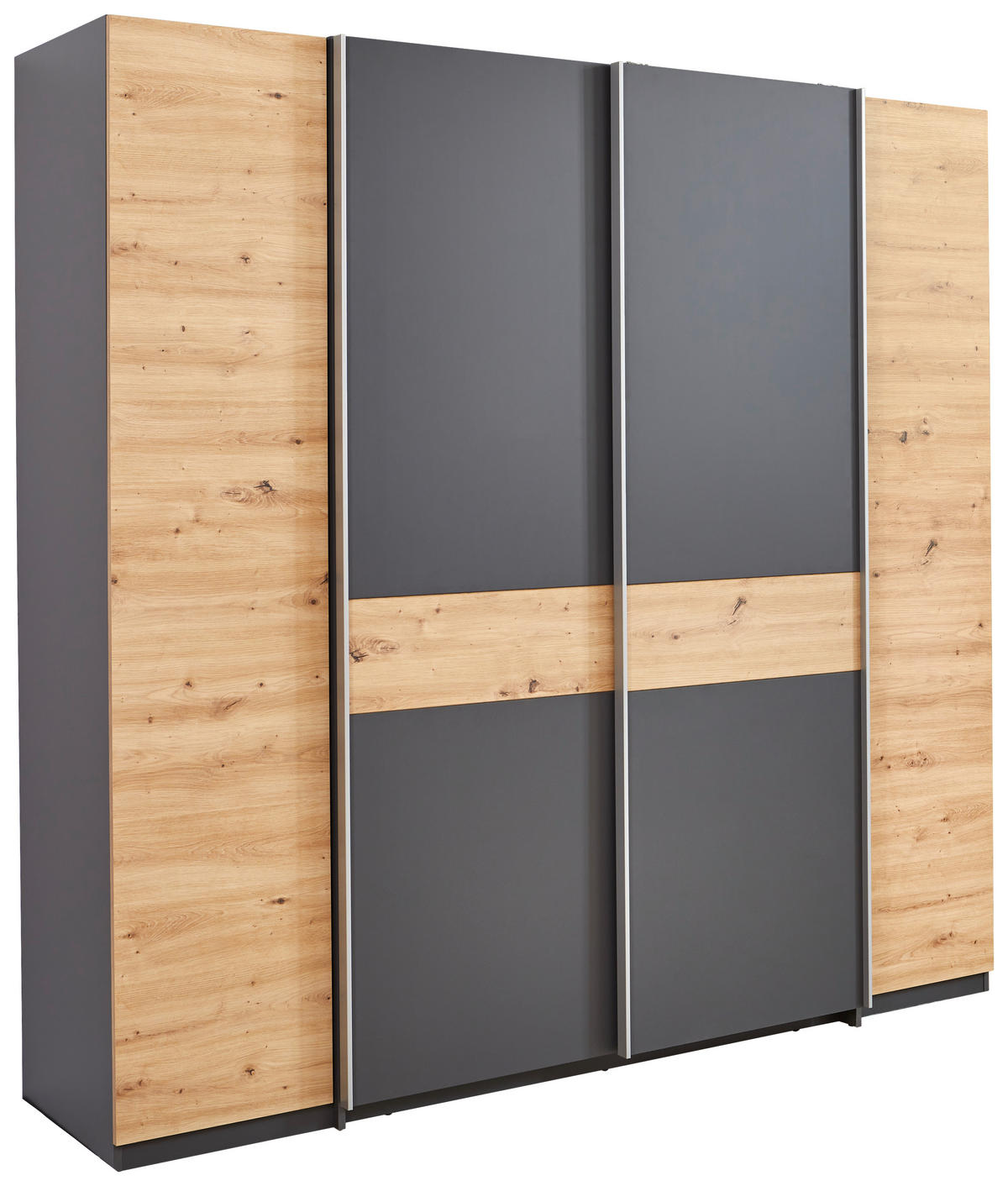 KLEIDERSCHRANK 215/211/60 cm 4-türig Graphitfarben, Eiche Artisan  - Silberfarben/Graphitfarben, KONVENTIONELL, Holzwerkstoff/Kunststoff (215/211/60cm) - Boxxx