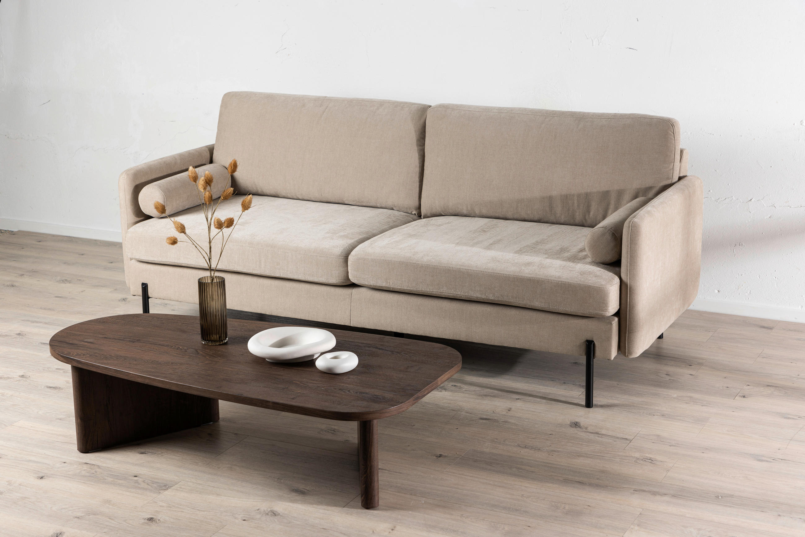 2-SITZER-SOFA in Schwarz, Beige  - Beige/Schwarz, Design, Textil/Metall (209.5/86/87cm) - Livetastic