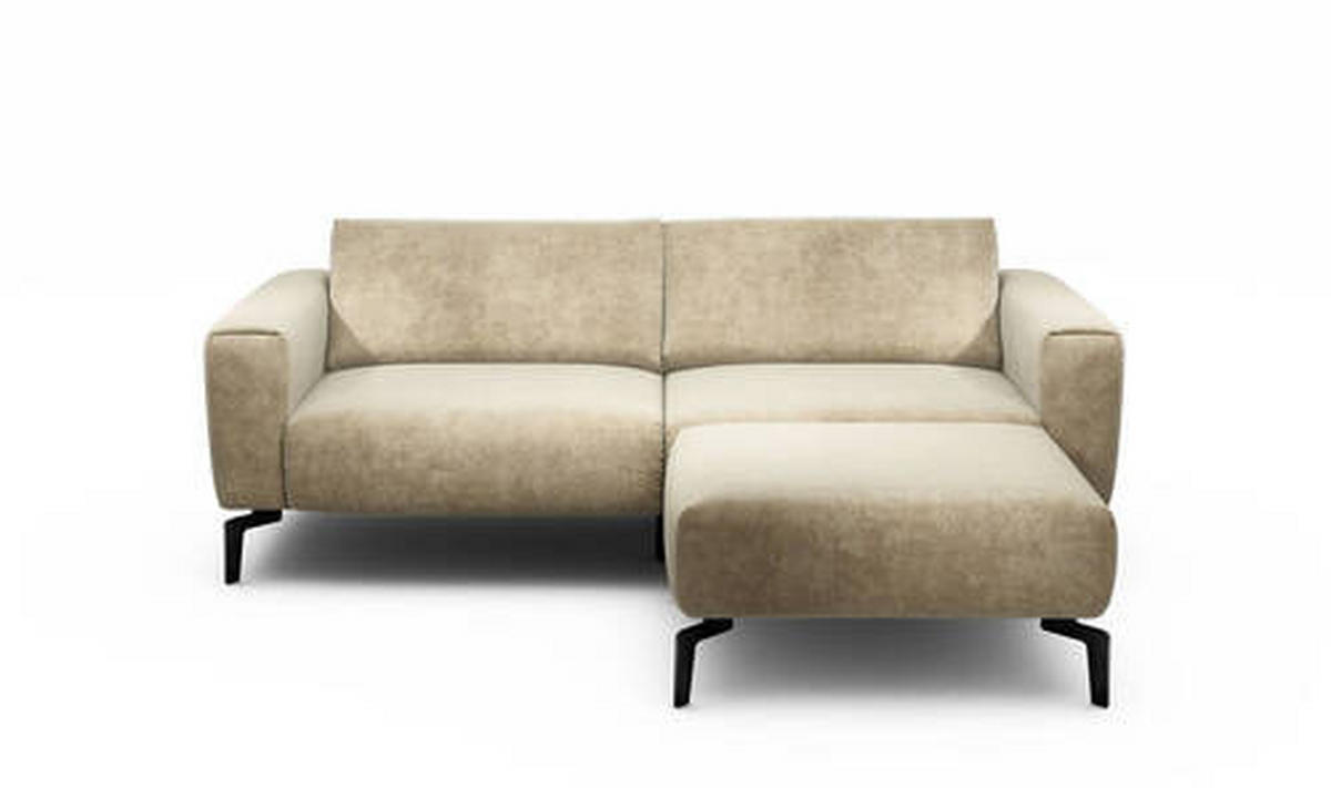 2,5-Sitzer inkl. Hocker in Samt Sandfarben  - Sandfarben/Schwarz, Design, Textil/Metall (220/86/86-94cm) - SENSOO