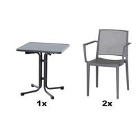 GARTENGARNITUR 3-teilig Stahl  - Anthrazit/Grau, Basics, Kunststoff/Metall (70/80/70cm) - Siena Garden