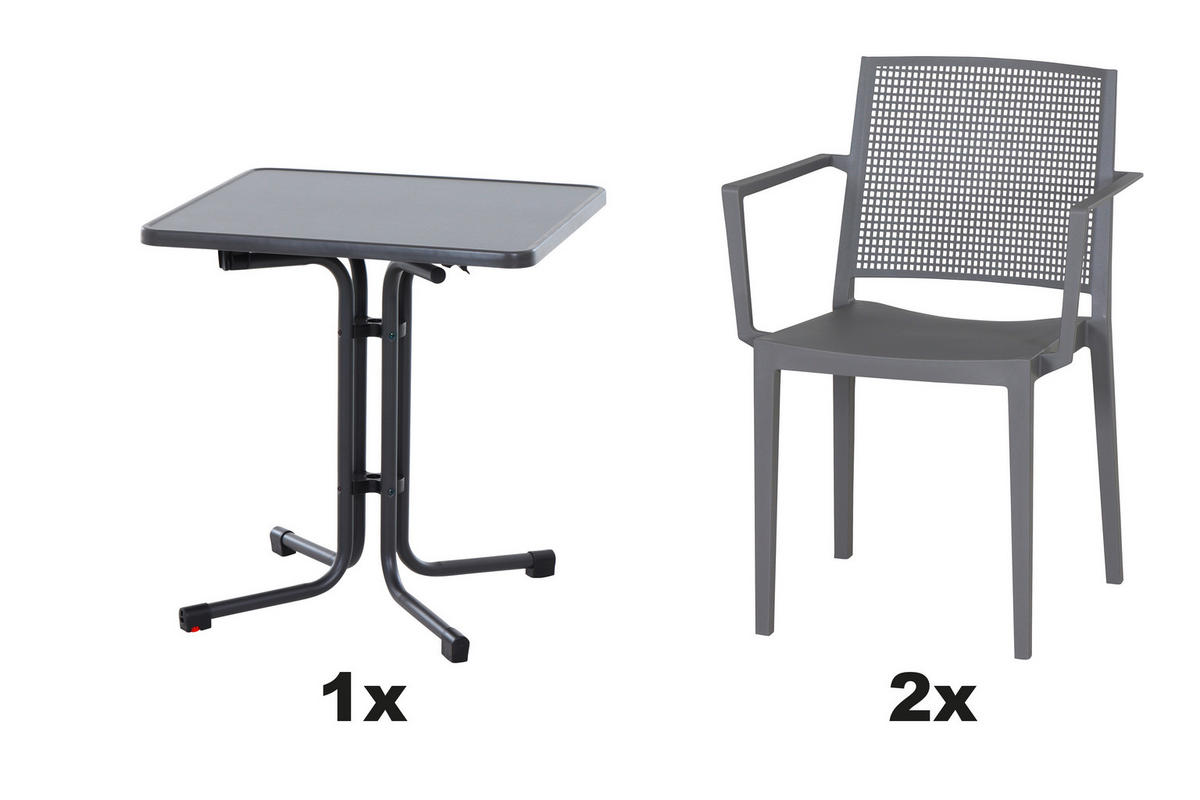 GARTENGARNITUR 3-teilig Stahl  - Anthrazit/Grau, Basics, Kunststoff/Metall (70/80/70cm) - Siena Garden