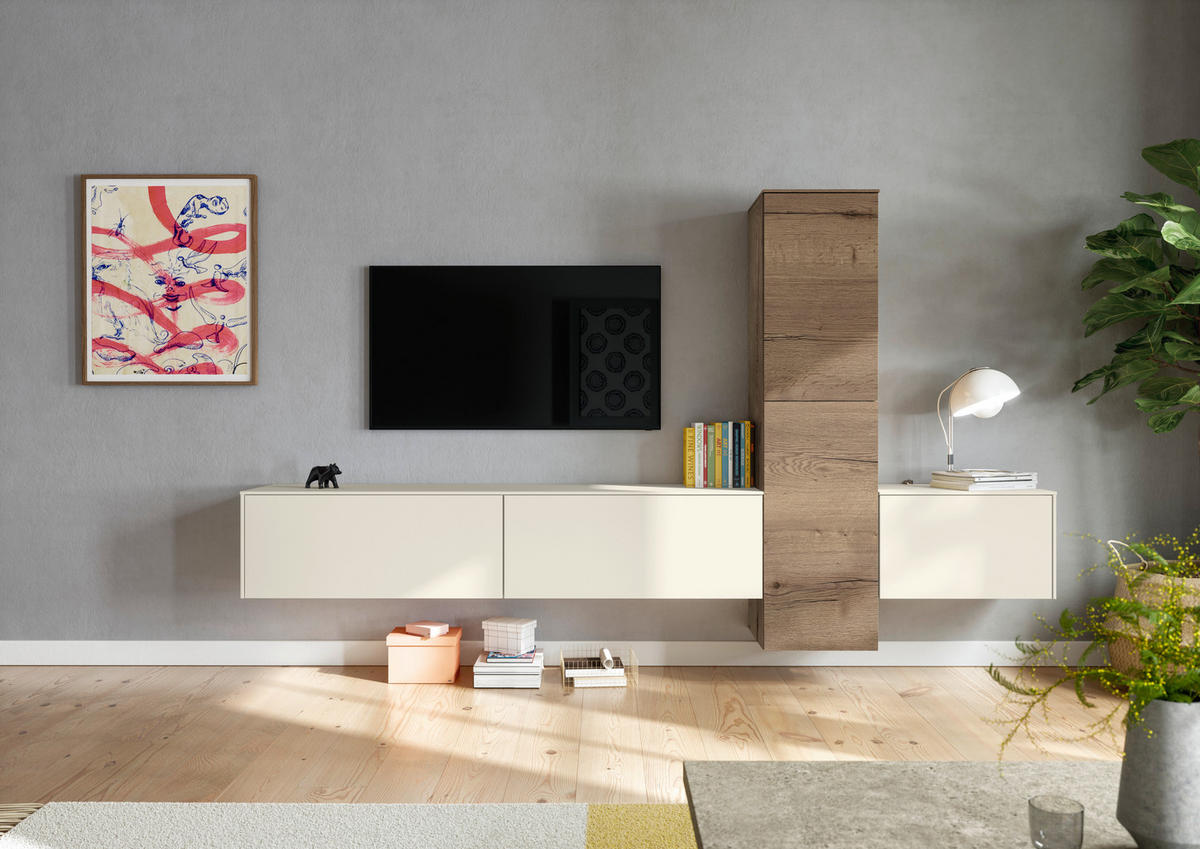 WOHNWAND  in Eichefarben, Magnolie  282/160/37 cm  - Eichefarben/Magnolie, Design, Holzwerkstoff (282/160/37cm) - Celina Home