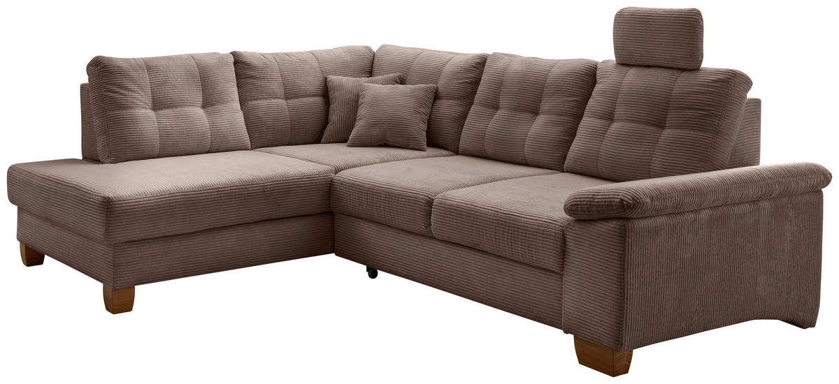 ECKSOFA Graubraun Cord  - Graubraun/Naturfarben, MODERN, Holz/Textil (206/274cm) - Livetastic