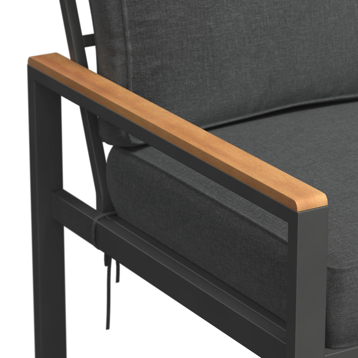 LOUNGEGARNITUR   191/72/75 cm Akazie vollmassiv Aluminium  - Schwarz/Akaziefarben, MODERN, Holz/Textil (191/72/75cm) - Ambia Garden