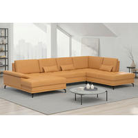 WOHNLANDSCHAFT COSTELLO E Currygelb Echtleder  - Currygelb/Schwarz, Basics, Leder/Metall (176/363/223cm) - Sit & More