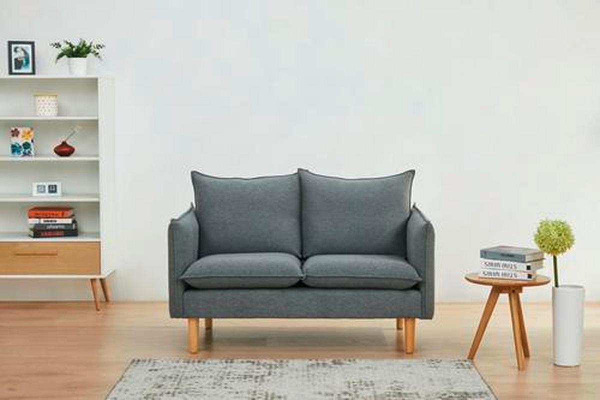 2-SITZER-SOFA in Webstoff Dunkelgrau  - Dunkelgrau/Naturfarben, Design, Holz/Kunststoff (130/84/82cm) - Livetastic