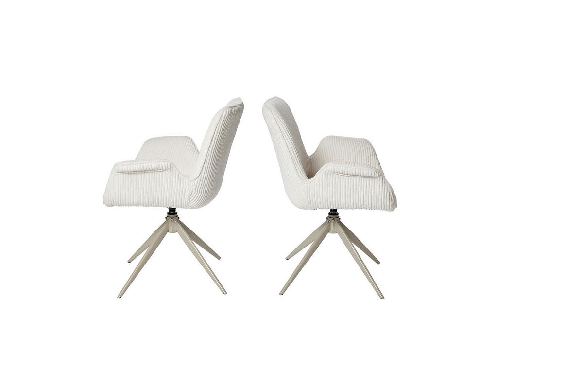 ARMLEHNSTUHL-SET 2 Stück  in Cord  - Creme/Weiß, MODERN, Textil/Metall (66/85/60,5cm) - MID.YOU