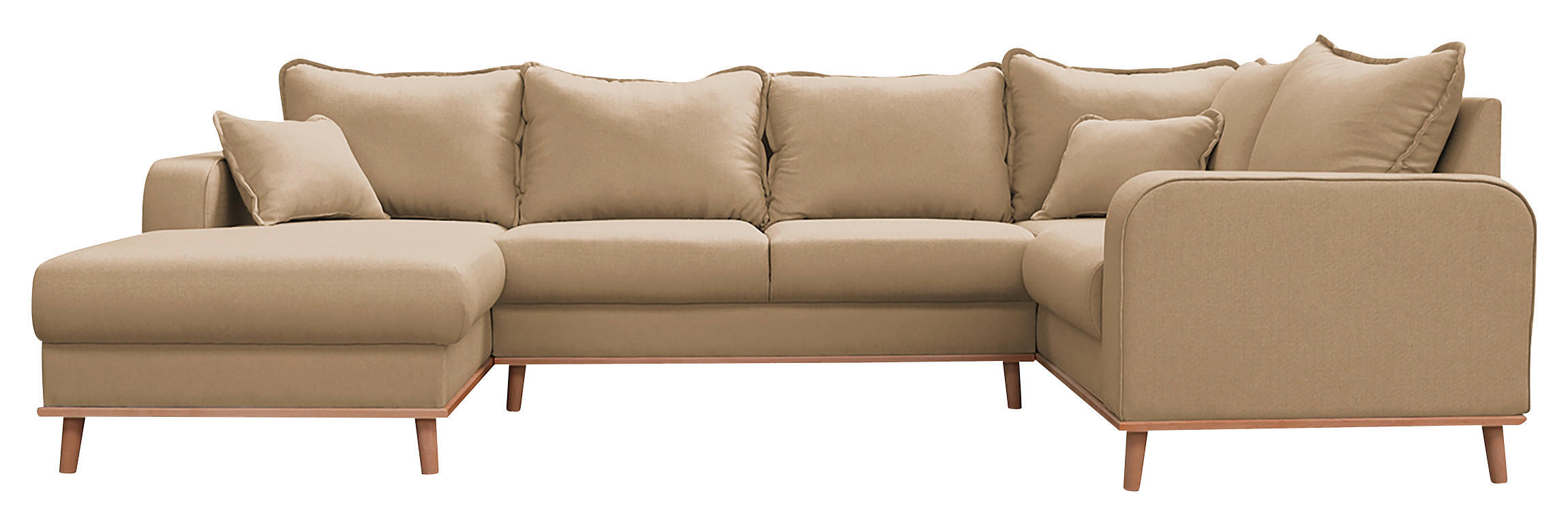 WOHNLANDSCHAFT Sandfarben  - Sandfarben/Wengefarben, Design, Holz/Textil (170/296/167cm) - Livetastic