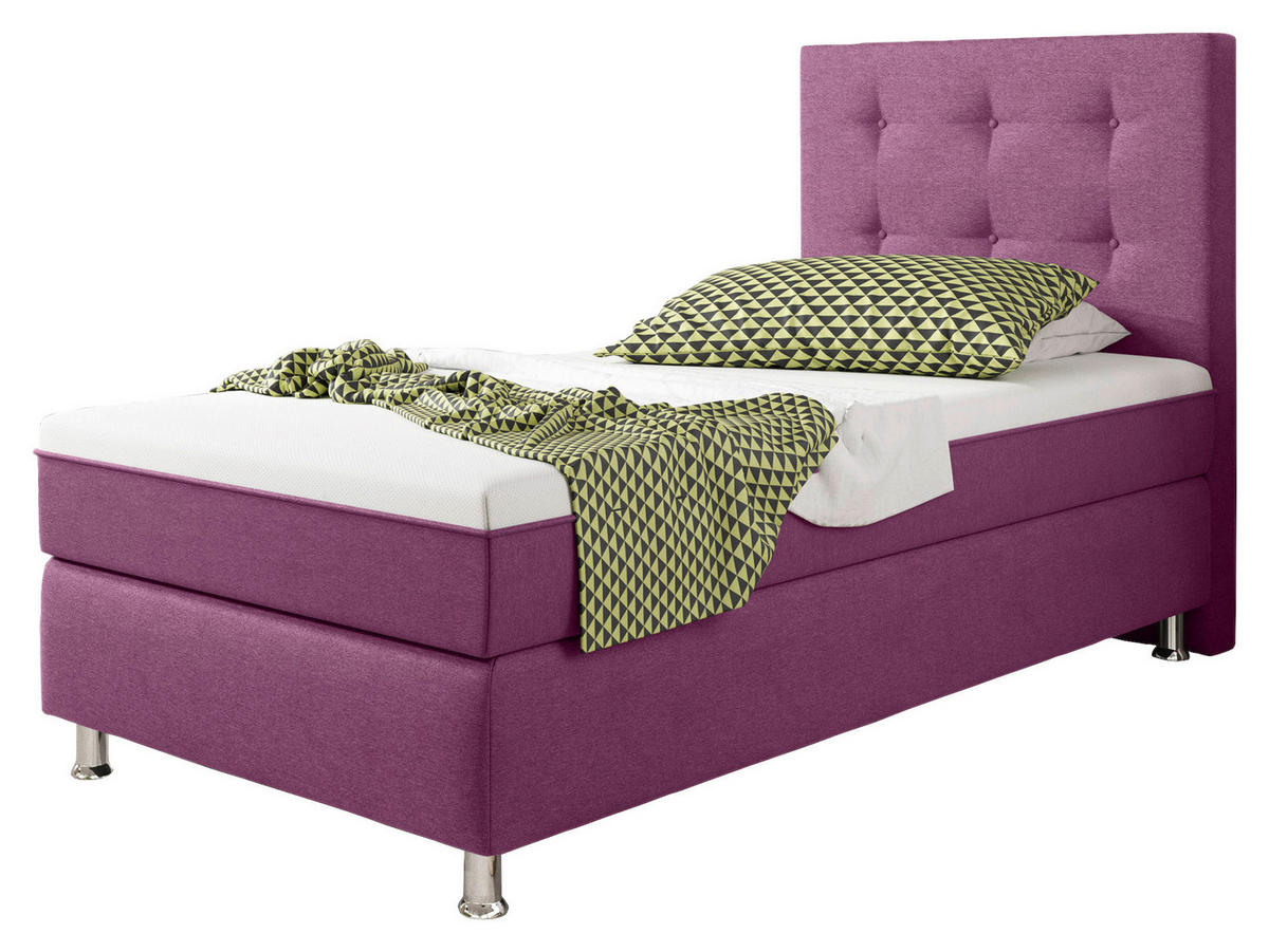 BOXSPRINGBETT 90/200 cm  in Pink  - Pink/Silberfarben, KONVENTIONELL, Textil/Metall (90/200cm) - MID.YOU
