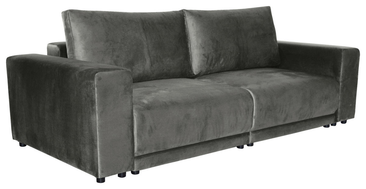 BIGSOFA in Velours Grau  - Schwarz/Grau, Design, Kunststoff/Textil (256/88/120cm) - home24