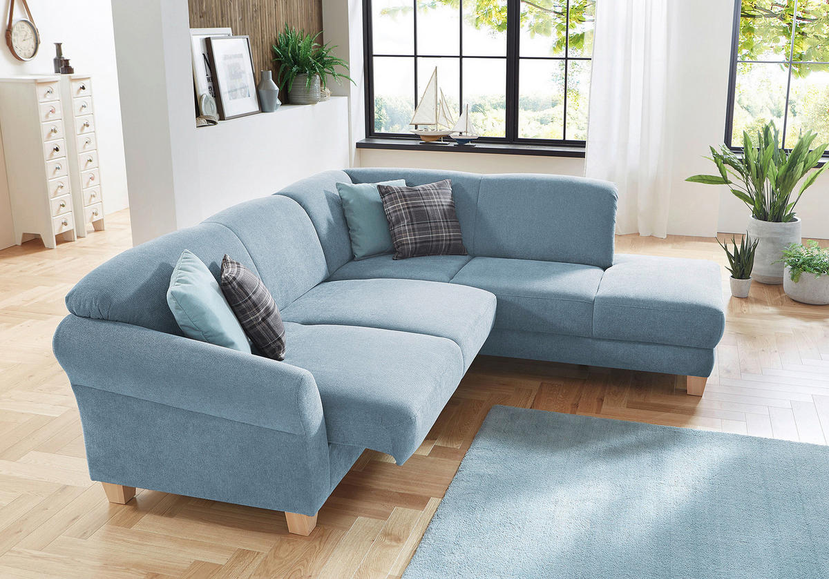 ECKSOFA in Flachgewebe Hellblau  - Naturfarben/Hellblau, Konventionell, Holz/Textil (257/212cm) - Sit & More