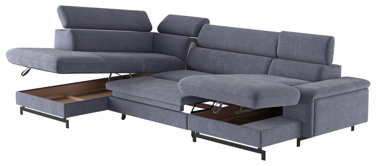 WOHNLANDSCHAFT in Chenille Blau  - Blau/Schwarz, Textil/Metall (215/328/165cm) - MID.YOU