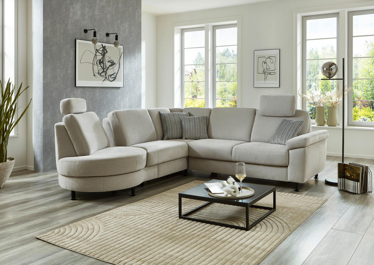 ECKSOFA in Flachgewebe Hellgrau  - Hellgrau/Schwarz, Konventionell, Textil/Metall (252/248cm) - Beldomo Comfort