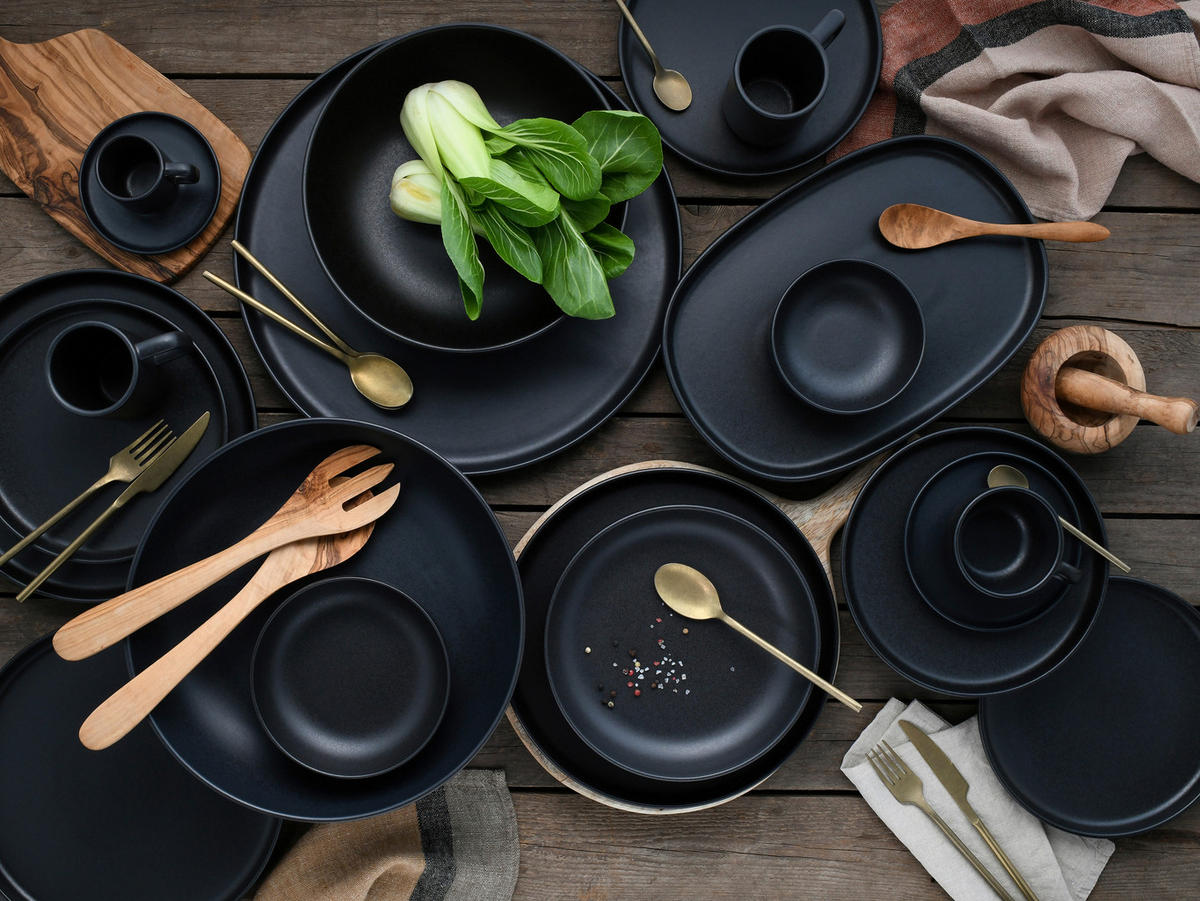 KOMBISERVICE Schwarz Uno 8-teilig 2 Personen  - Schwarz, Basics, Keramik - Creatable