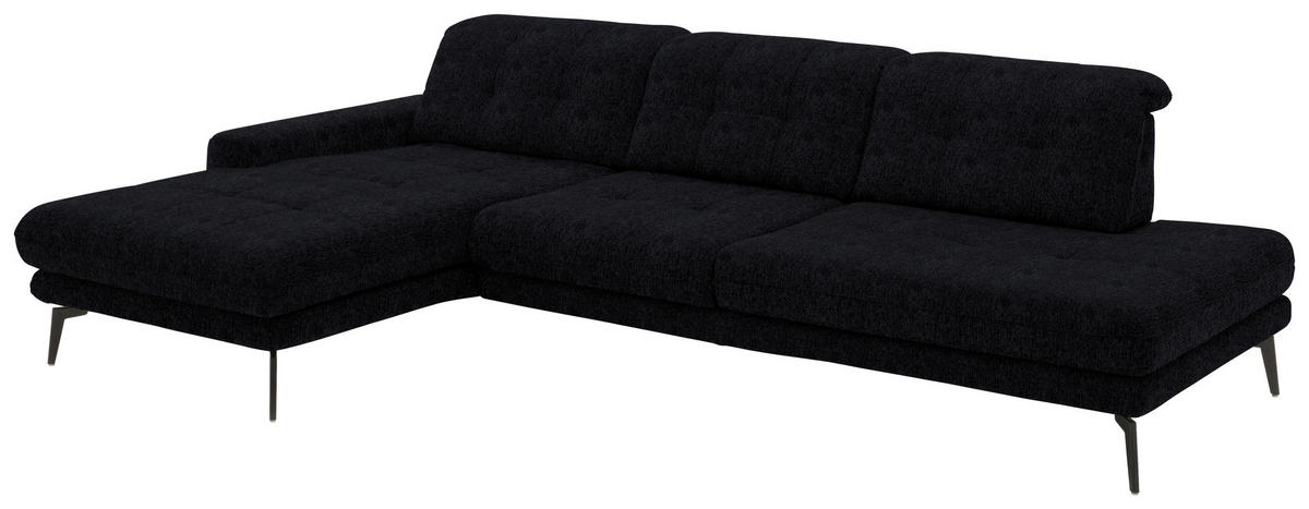 ECKSOFA in Flachgewebe Dunkelblau  - Schwarz/Dunkelblau, Design, Textil/Metall (190/309cm) - Beldomo Style