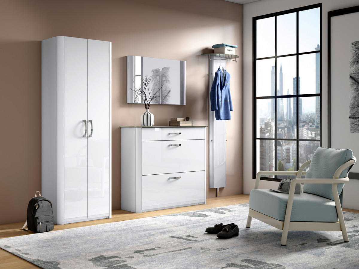 GARDEROBENPANEEL  in 63/192/26 cm  - Weiss Hochglanz/Alufarben, Basics, Glas/Metall (63/192/26cm) - Moderano