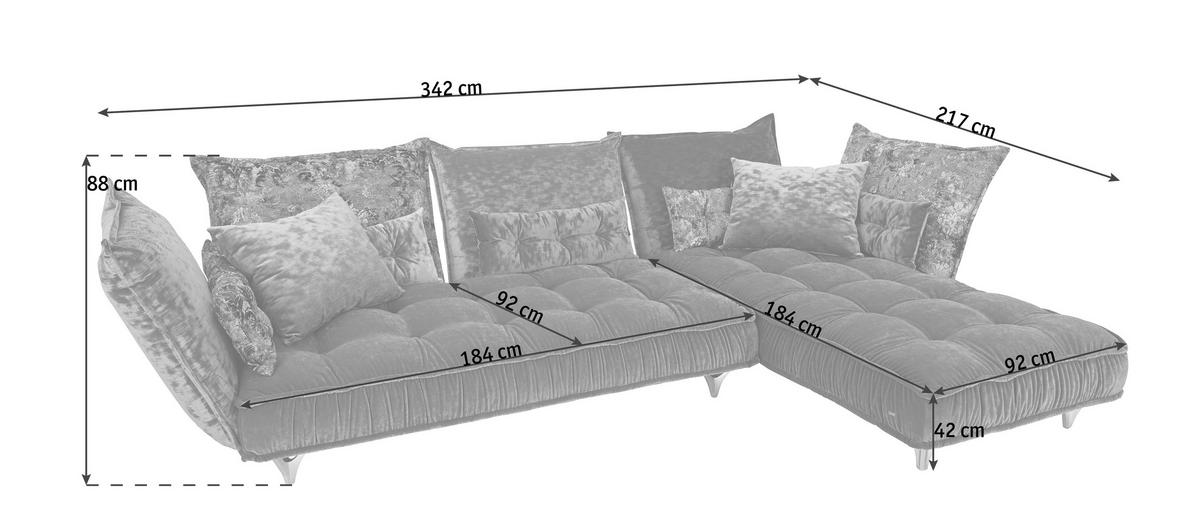 ECKSOFA in Flachgewebe Multicolor  349/219 cm  - Multicolor, Trend, Textil/Metall (349/219cm) - Bretz