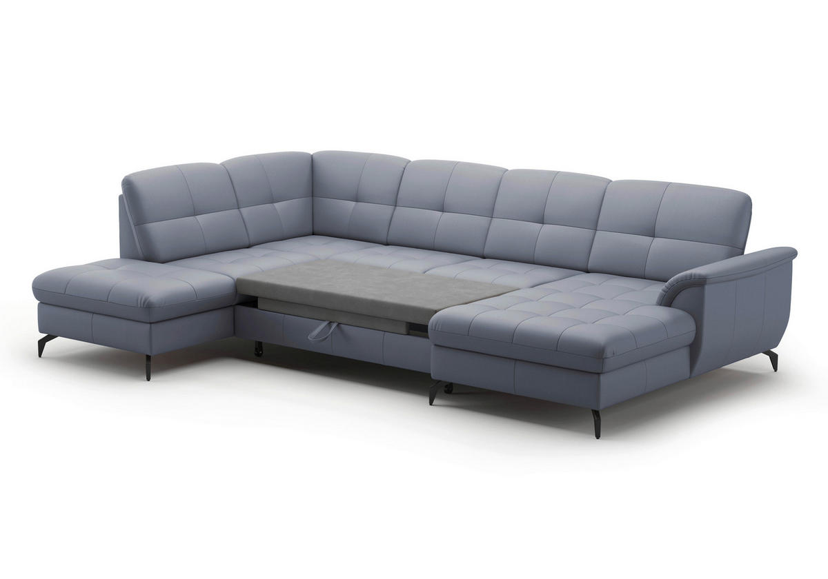 WOHNLANDSCHAFT in Vliesstoff Kombination Echtleder/Stoff Graublau  - Graublau/Schwarz, MODERN, Leder/Textil (212/319/164cm) - Sit & More