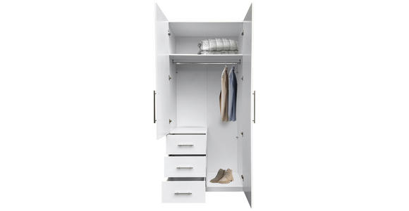 KLEIDERSCHRANK 98/219/59 cm 2-türig Weiß, Weiß Hochglanz - Weiß Hochglanz/Alufarben, KONVENTIONELL, Holzwerkstoff/Metall (98/219/59cm) - Carryhome