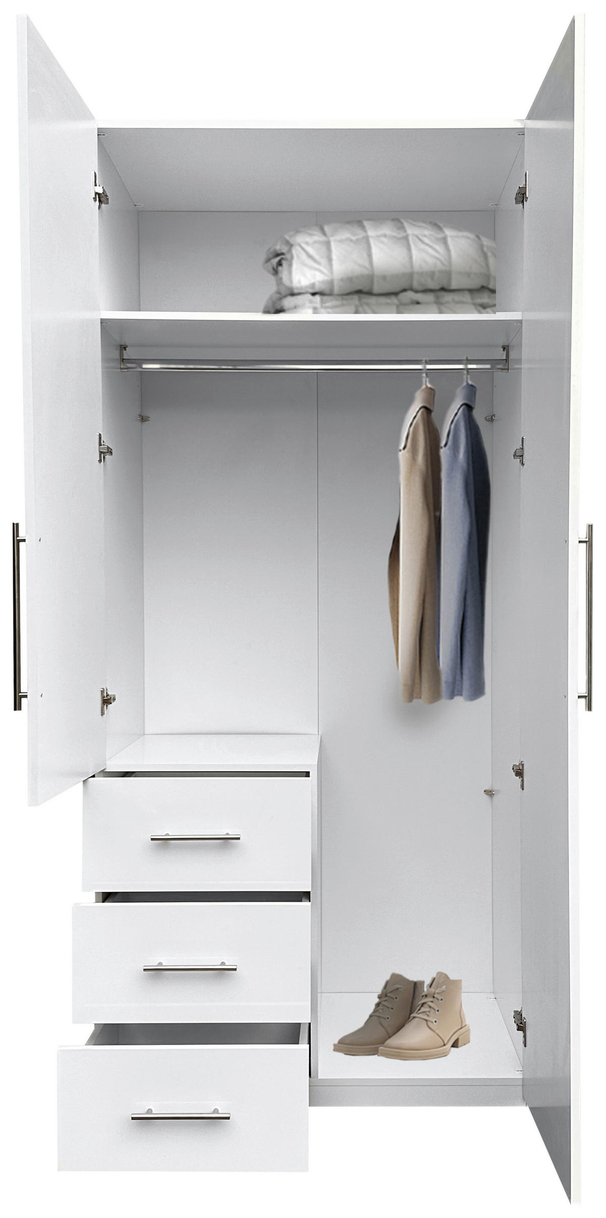 KLEIDERSCHRANK  in Weiß, Weiß Hochglanz  - Weiß Hochglanz/Alufarben, KONVENTIONELL, Holzwerkstoff/Metall (98/219/59cm) - Carryhome