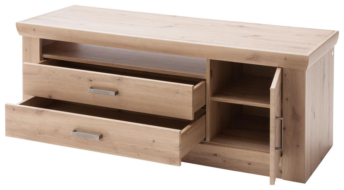 TV-ELEMENT Maputo  in 144/60/55 cm  - Eichefarben/Nickelfarben, Design, Holzwerkstoff/Metall (144/60/55cm) - Livetastic