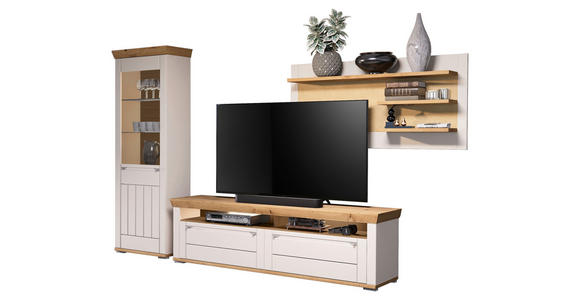 WOHNWAND  in Kaschmir, Eiche Artisan  330/208/53 cm  - Kaschmir/Eiche Artisan, ROMANTIK / LANDHAUS, Glas/Holzwerkstoff (330/208/53cm) - Landscape