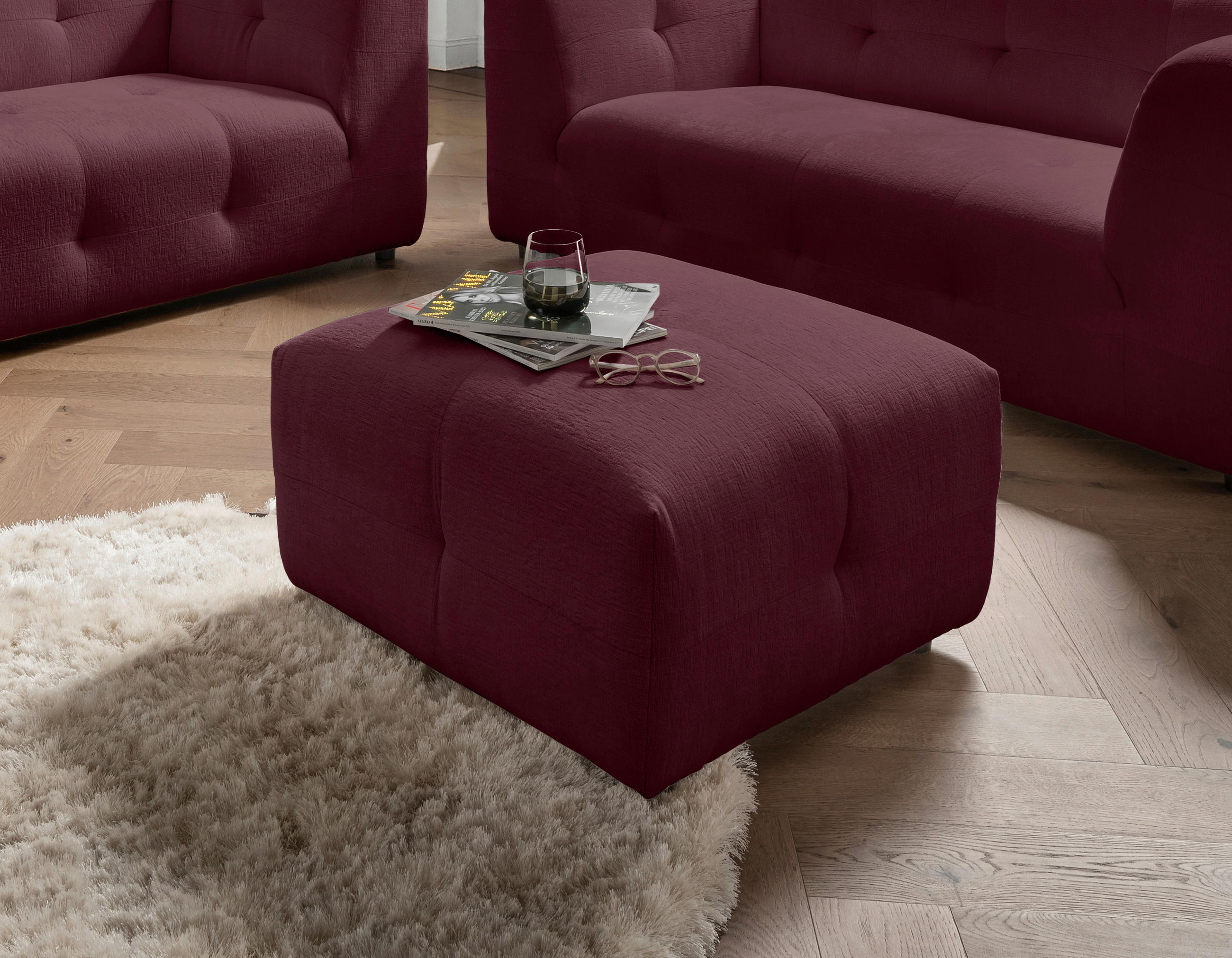 HOCKER in Textil Bordeaux  - Bordeaux/Schwarz, Design, Kunststoff/Textil (72/44/72cm) - Livetastic