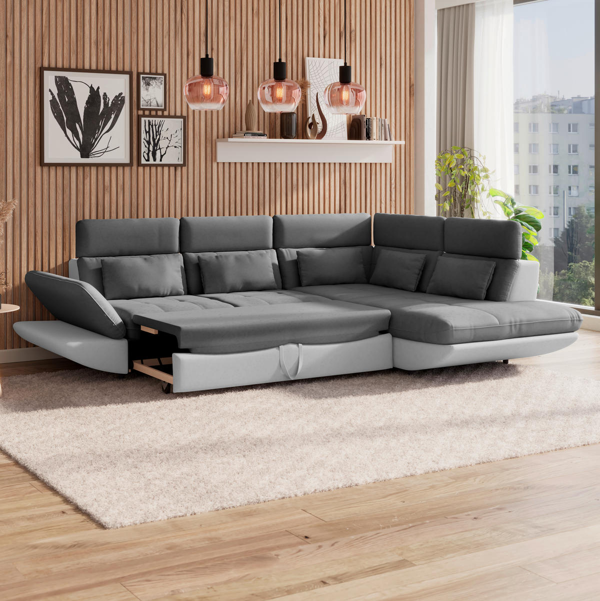 WOHNLANDSCHAFT Hellgrau, Dunkelgrau Mikrofaser  - Dunkelgrau/Hellgrau, MODERN, Kunststoff/Textil (311/233cm) - MID.YOU