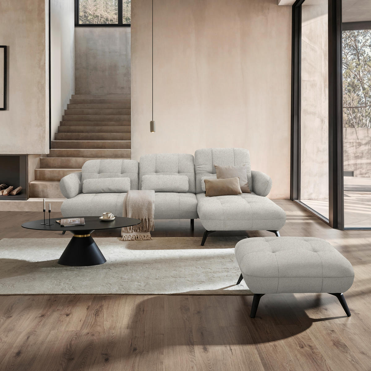ECKSOFA Chenille Beige  - Beige/Schwarz, Design, Textil/Metall (282/189cm) - Novel