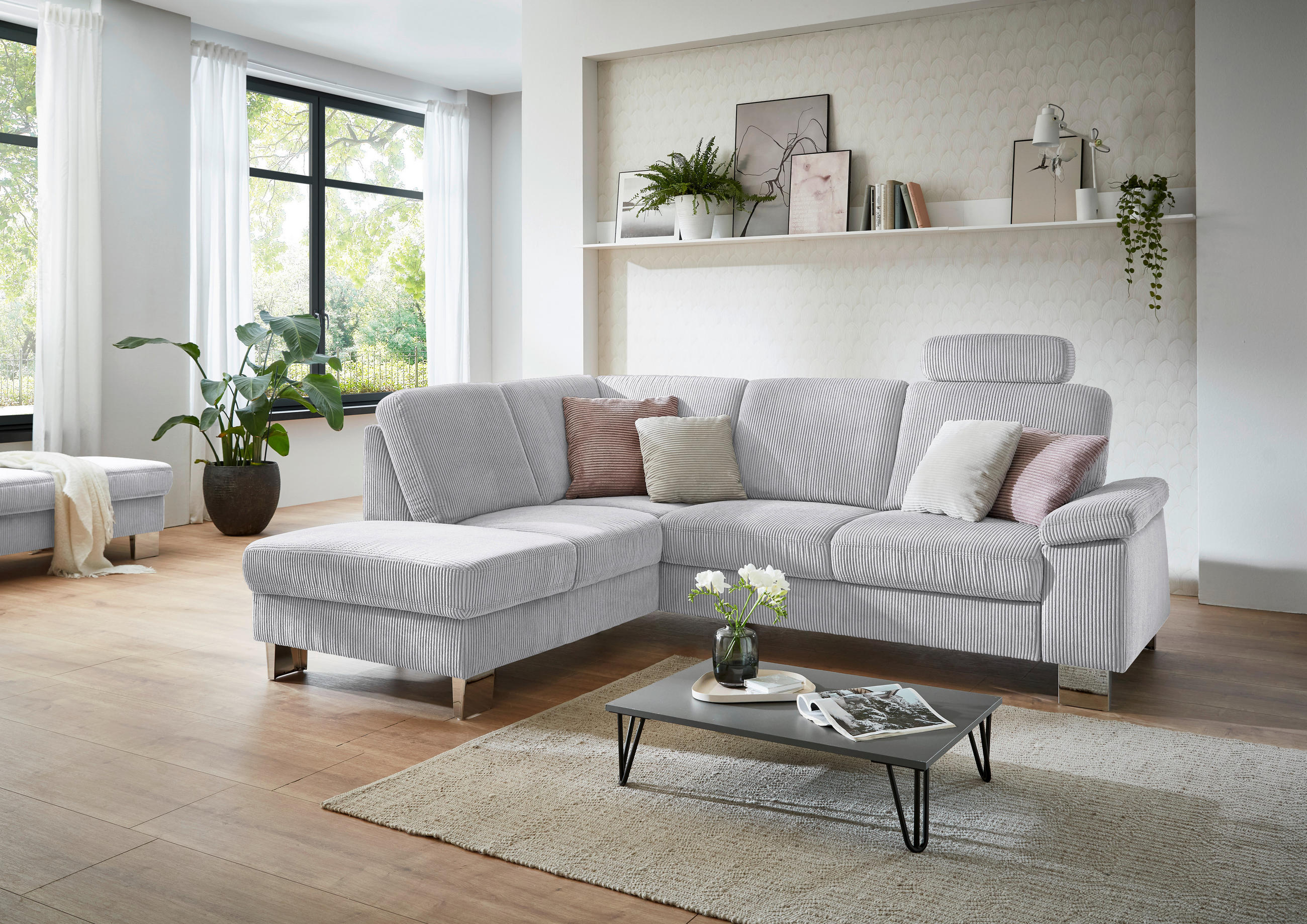 HÖRNSOFFA i manchester ljusgrå  - stålfärgad/ljusgrå, Klassisk, metall/textil (200/248cm) - Beldomo System