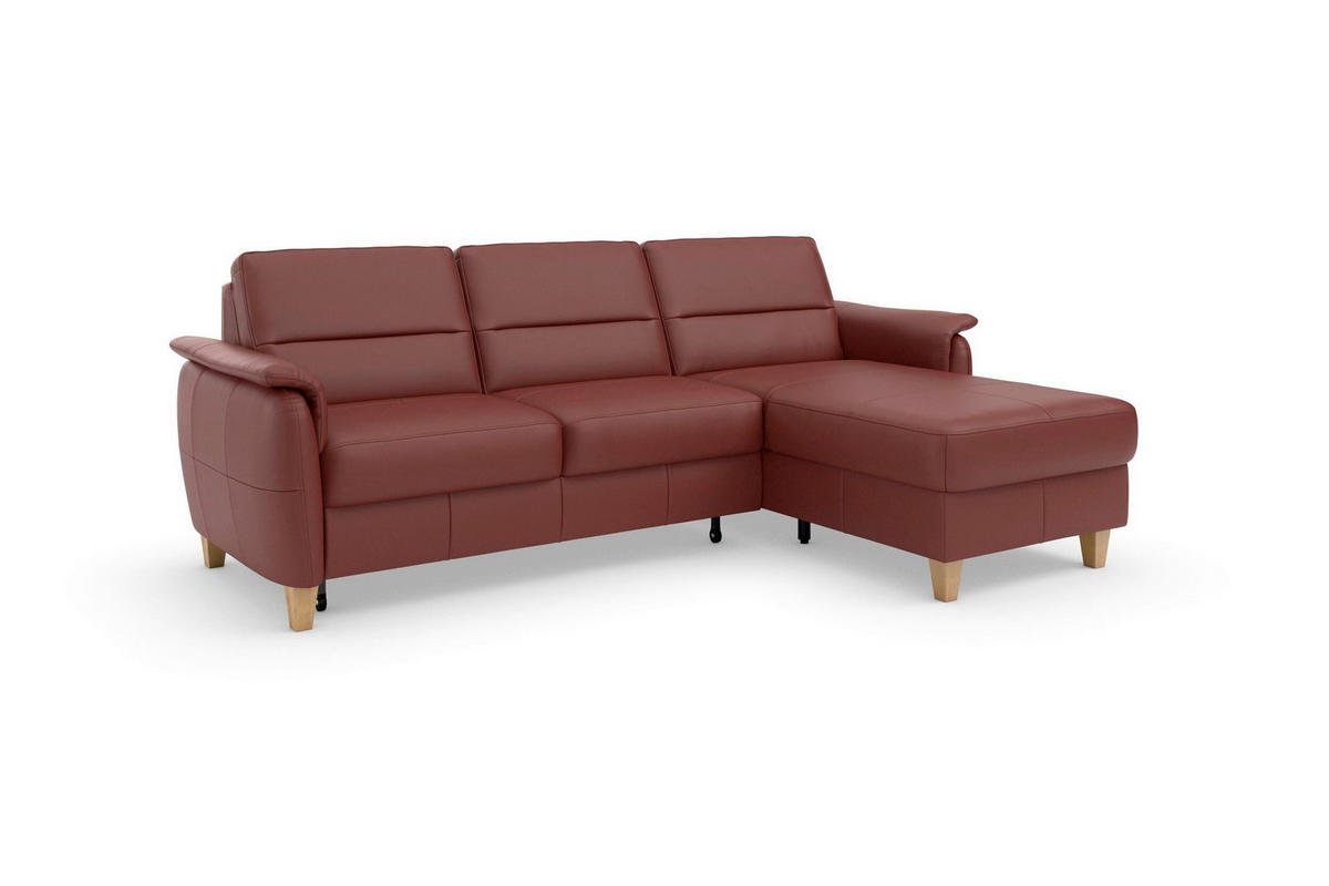 ECKSOFA PALMERA E Rotbraun Echtleder  - Rotbraun/Eichefarben, Basics, Leder/Holz (244/163cm) - Sit & More