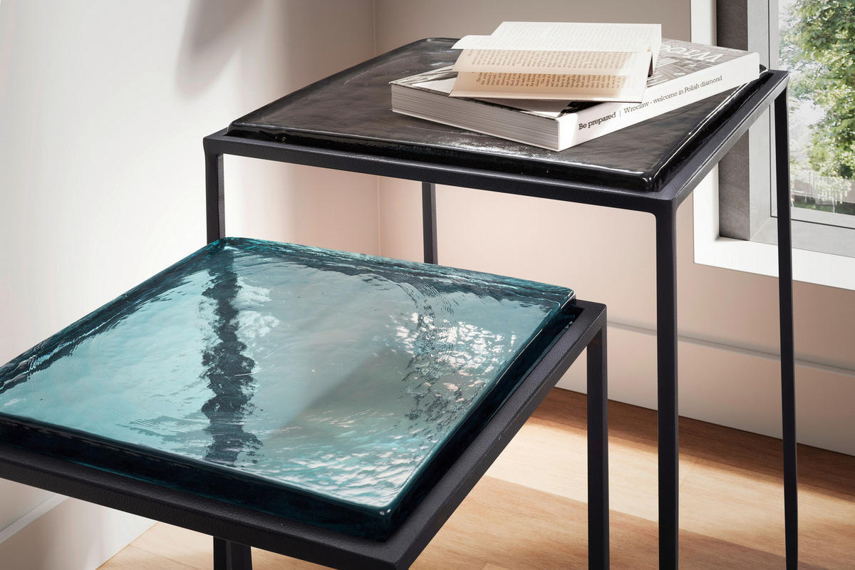 SATZTISCH in Glas  - Blau/Schwarz, Design, Glas/Metall - MID.YOU
