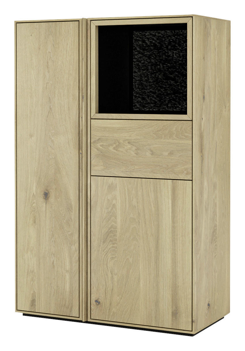HIGHBOARD Eichefarben  83,4/127,5/41 cm  - Eichefarben, Natur, Glas/Leder (83,4/127,5/41cm) - Cassando
