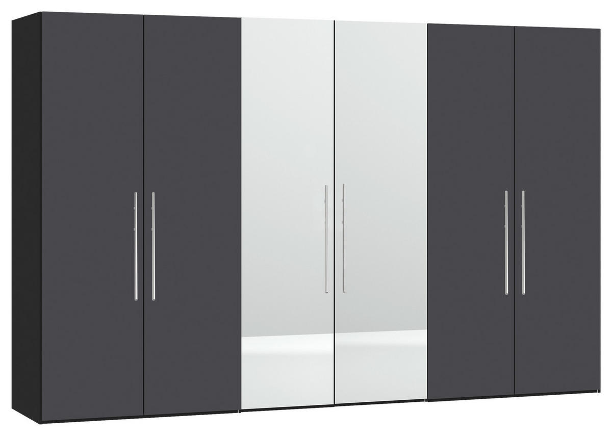 DREHTÜRENSCHRANK 303/195/59 cm 6-türig Anthrazit, Schwarz  - Edelstahlfarben/Anthrazit, Design, Glas/Holzwerkstoff (303/195/59cm) - Boxxx