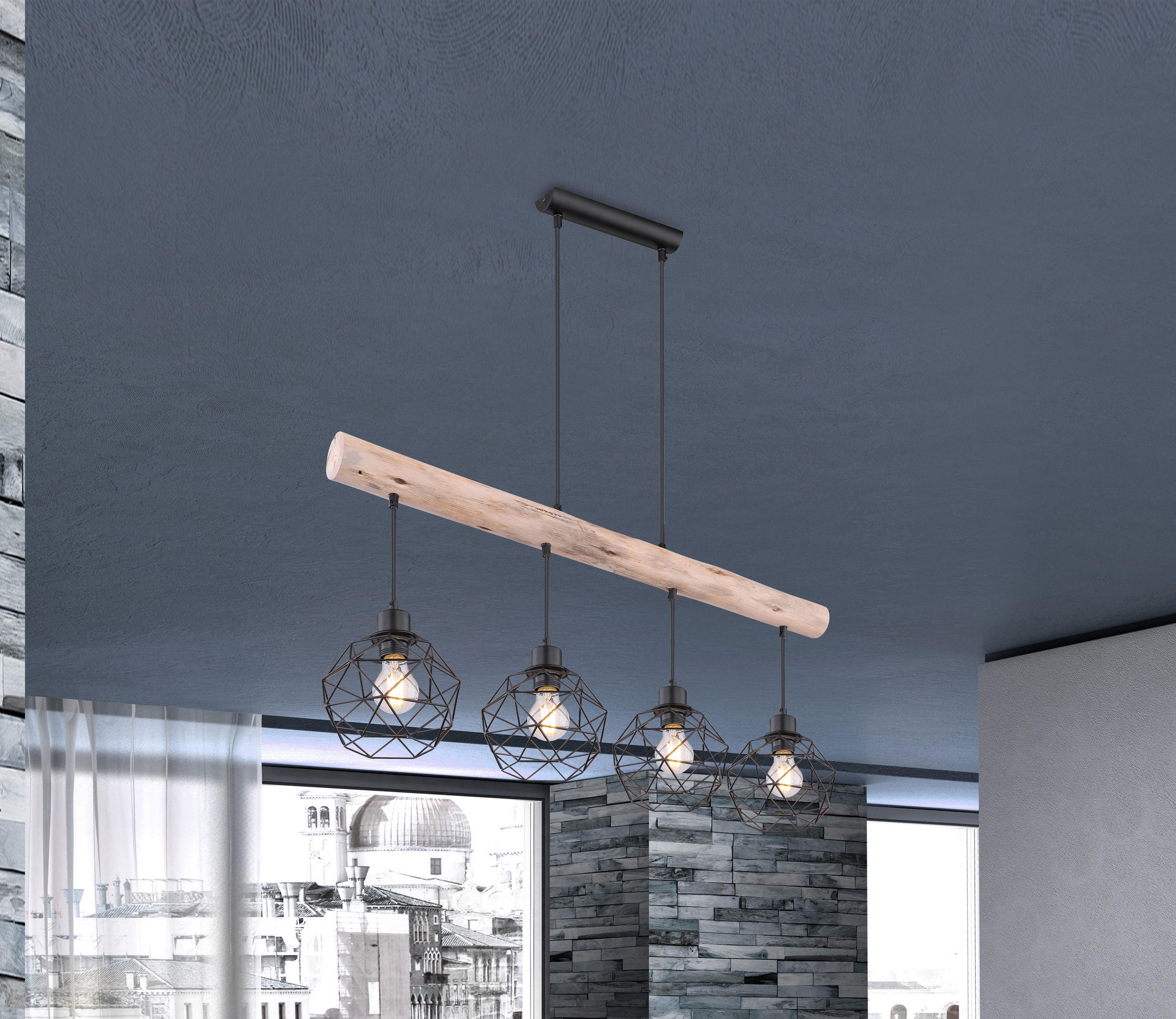 HÄNGLAMPA 85/18 cm  - svart/naturfärgad, Natur, metall/trä (85/18cm) - Globo