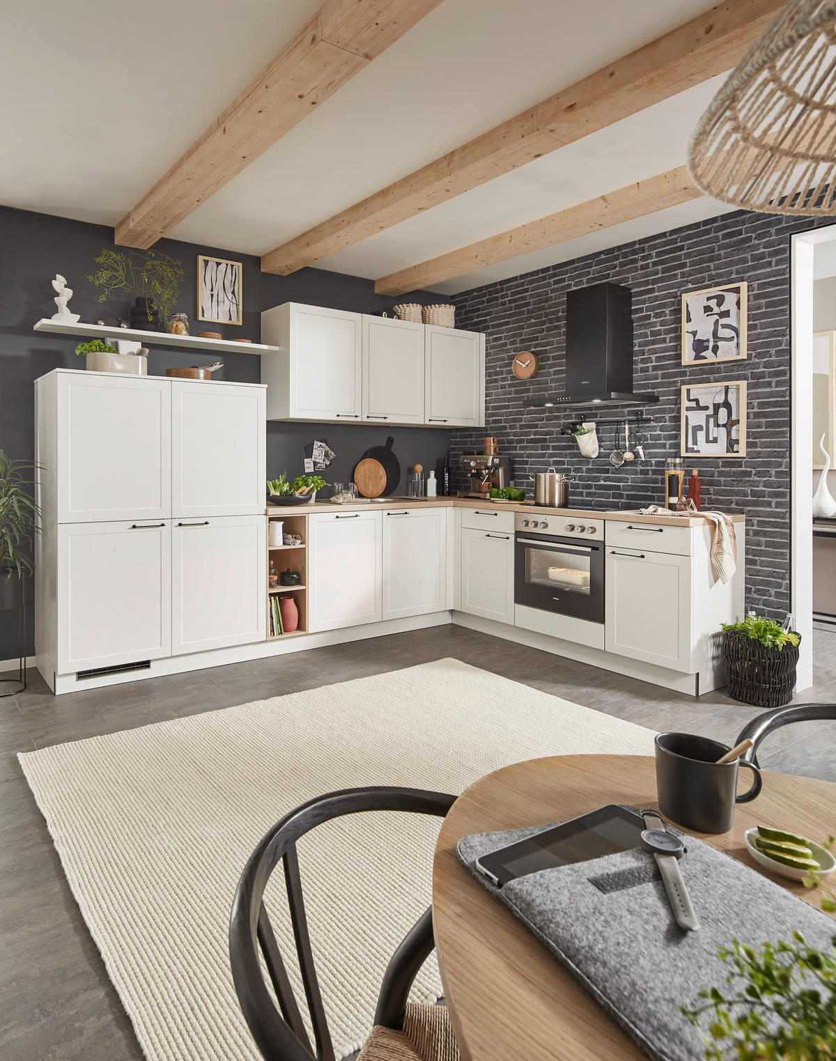 EINBAUKÜCHE   - Weiß, ROMANTIK / LANDHAUS, Holzwerkstoff/Metall - Welnova