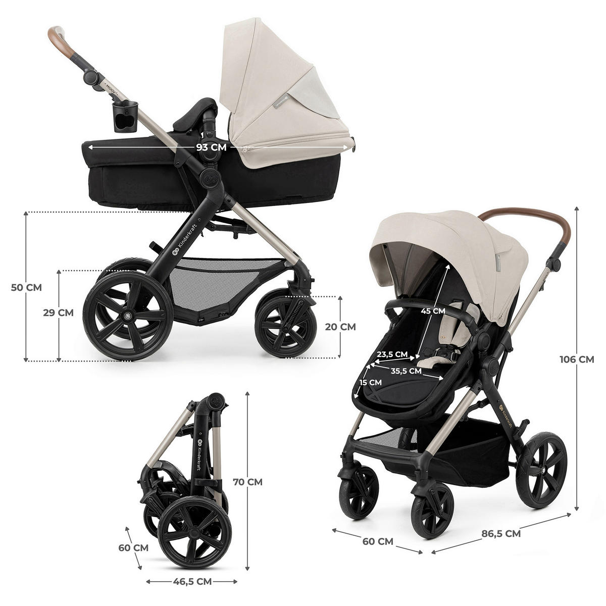 KINDERWAGENSET Moov 2 3in1 EVA WHEELS  - Schwarz/Grau, Basics, Textil/Metall (60/86,5/106cm) - Kinderkraft